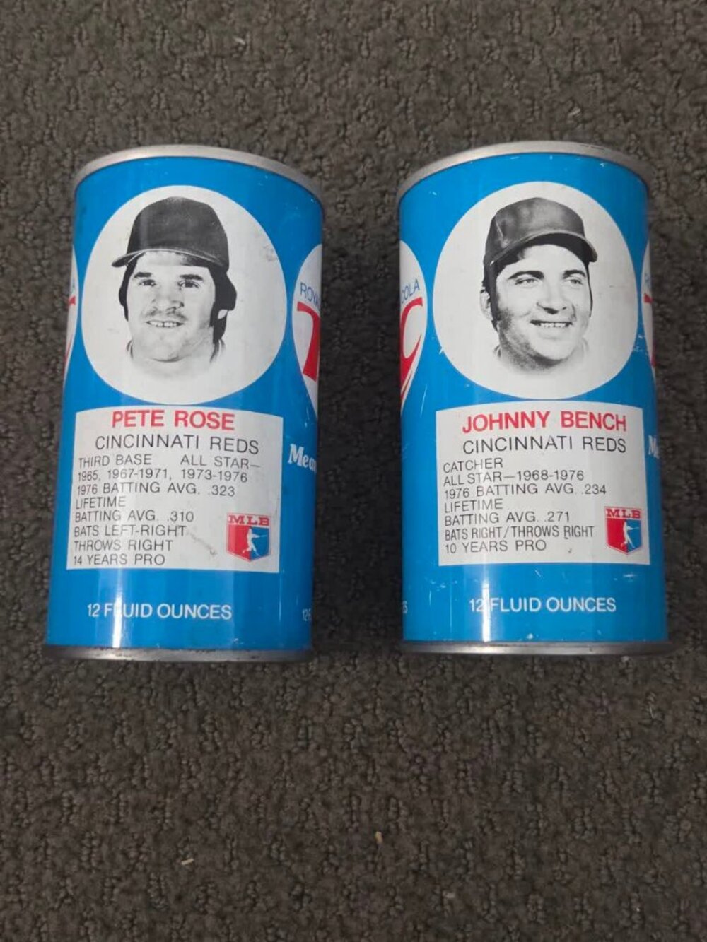 1977 RC Cola MLB Cans Lot of 2 - Pete Rose Johnny Bench Cincinnati Reds EMPTY